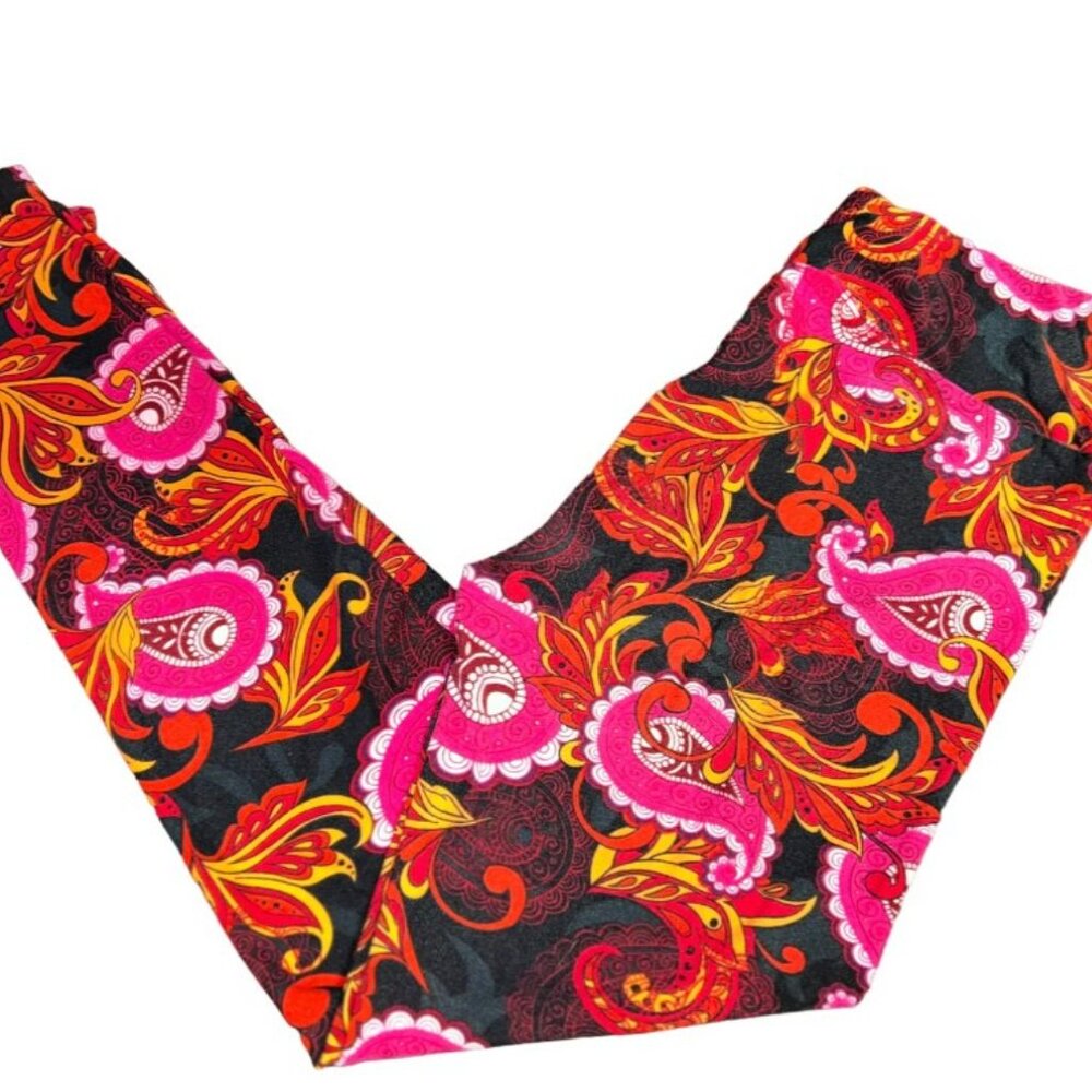 Lularoe OS paisley Leggings black red pink